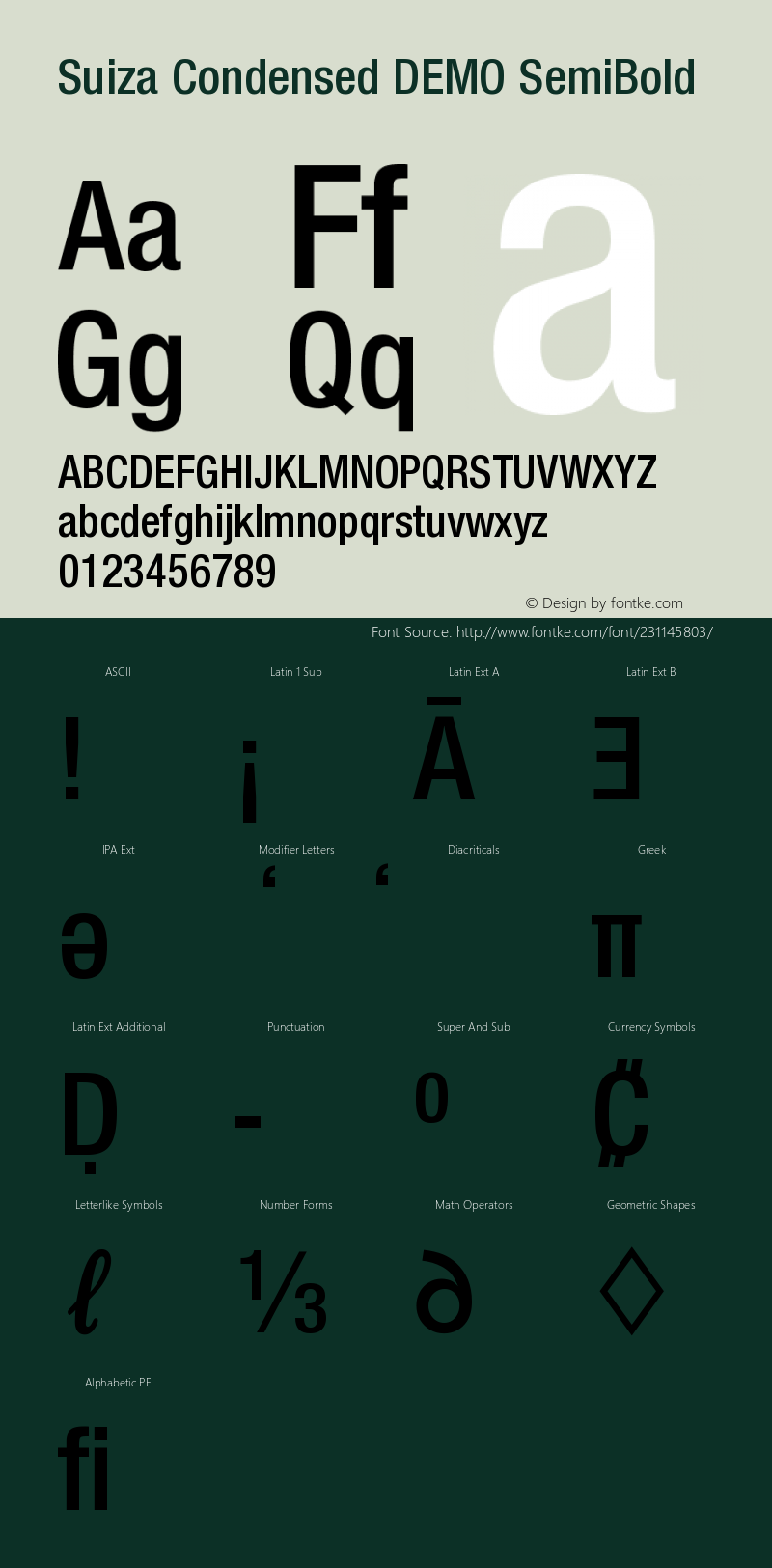 Suiza Condensed DEMO SemiBold Version 10.006图片样张