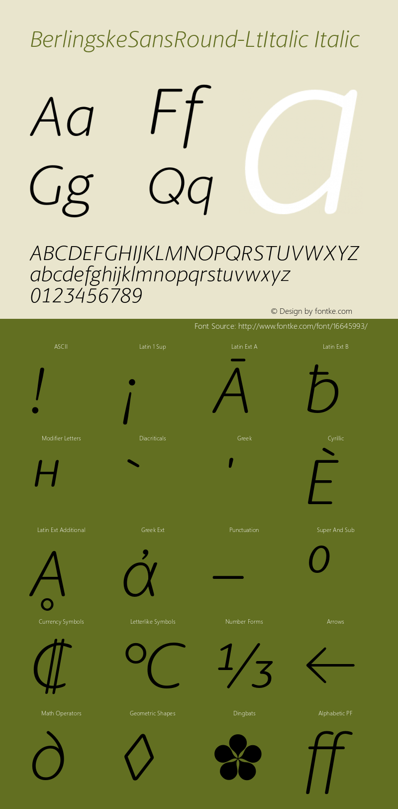 BerlingskeSansRound-LtItalic Italic Version 1.000 Font Sample