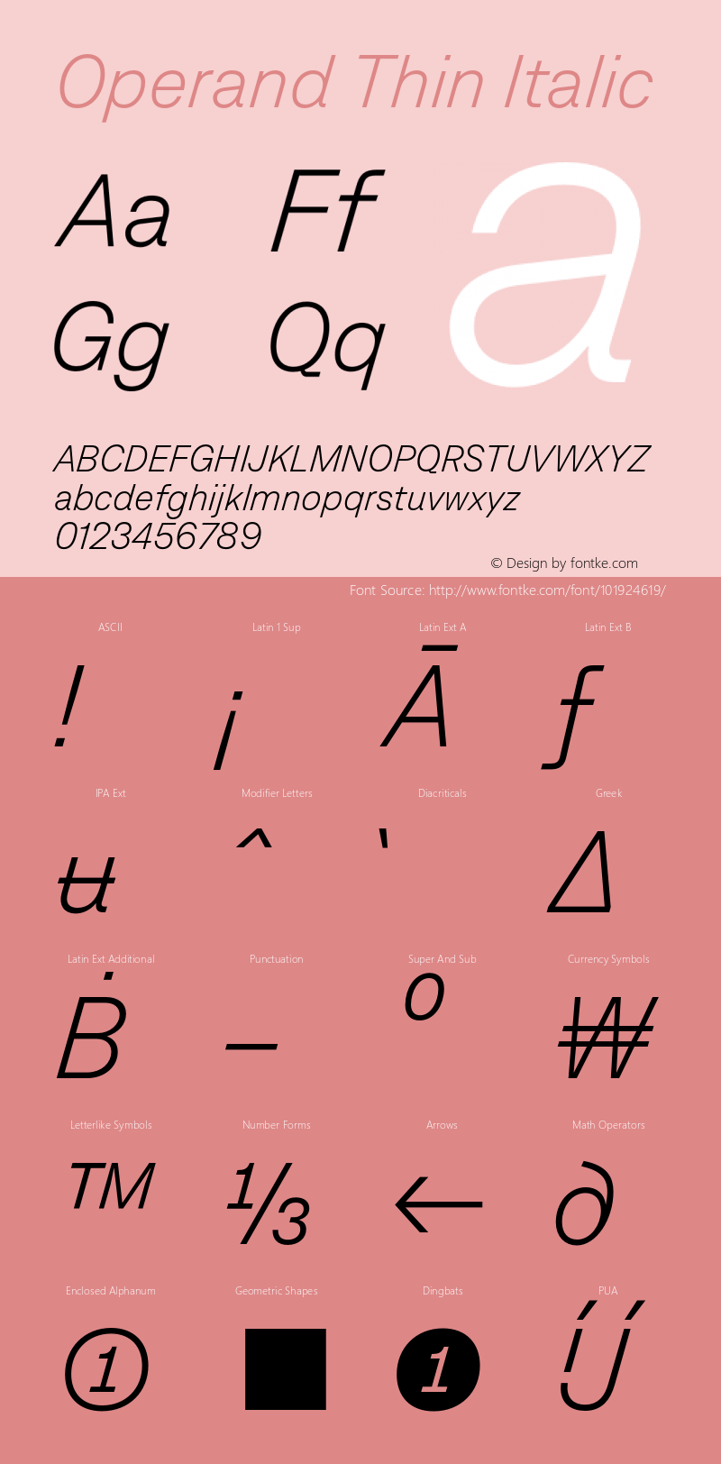 Operand Thin Italic Version 1.000;hotconv 1.0.109;makeotfexe 2.5.65596 Font Sample