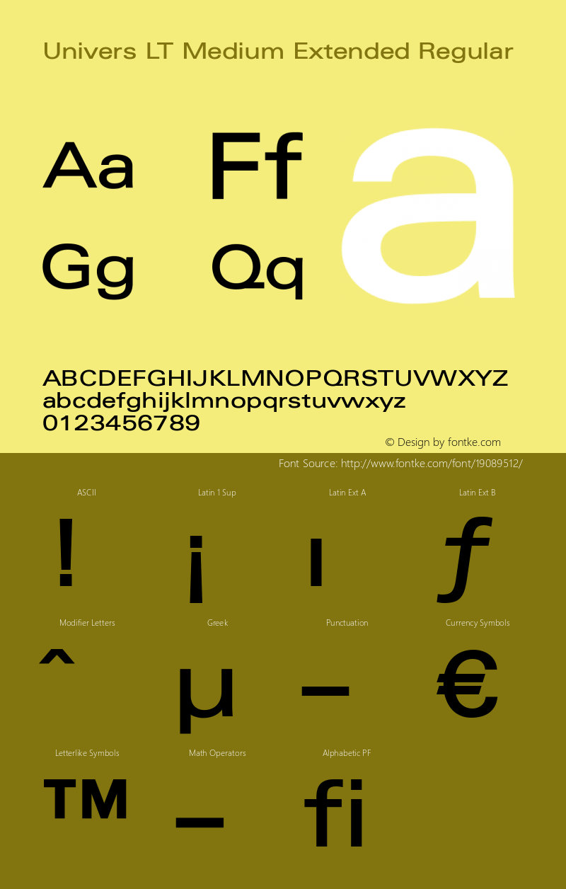 Univers LT Medium Extended Regular Version 6.1; 2002 Font Sample