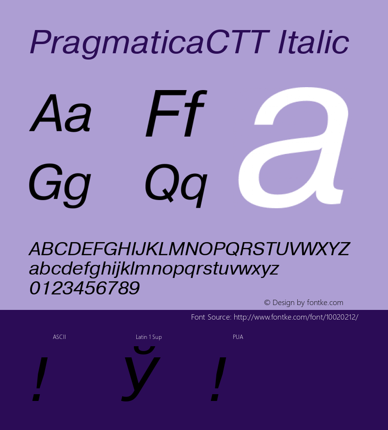PragmaticaCTT Italic TrueType Maker version 1.00.03 Font Sample