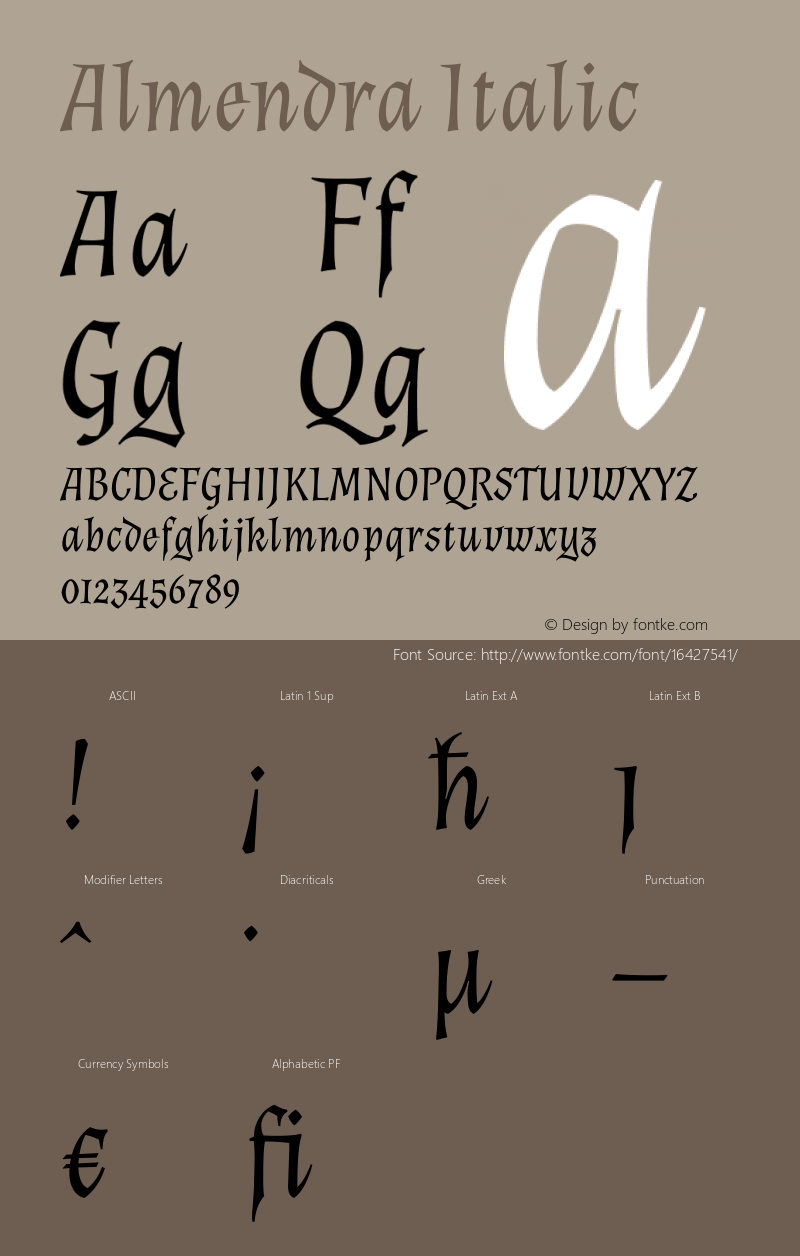 Almendra Italic Version 1.003 Font Sample