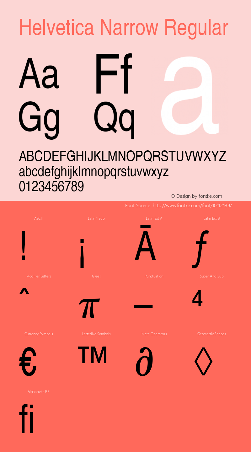 Helvetica Narrow Regular Version 1.3 (Hewlett-Packard) Font Sample