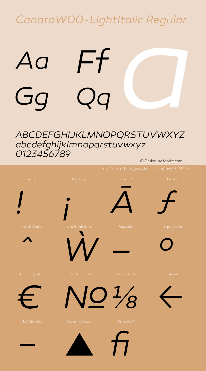 CanaroW00-LightItalic Regular Version 1.00 Font Sample