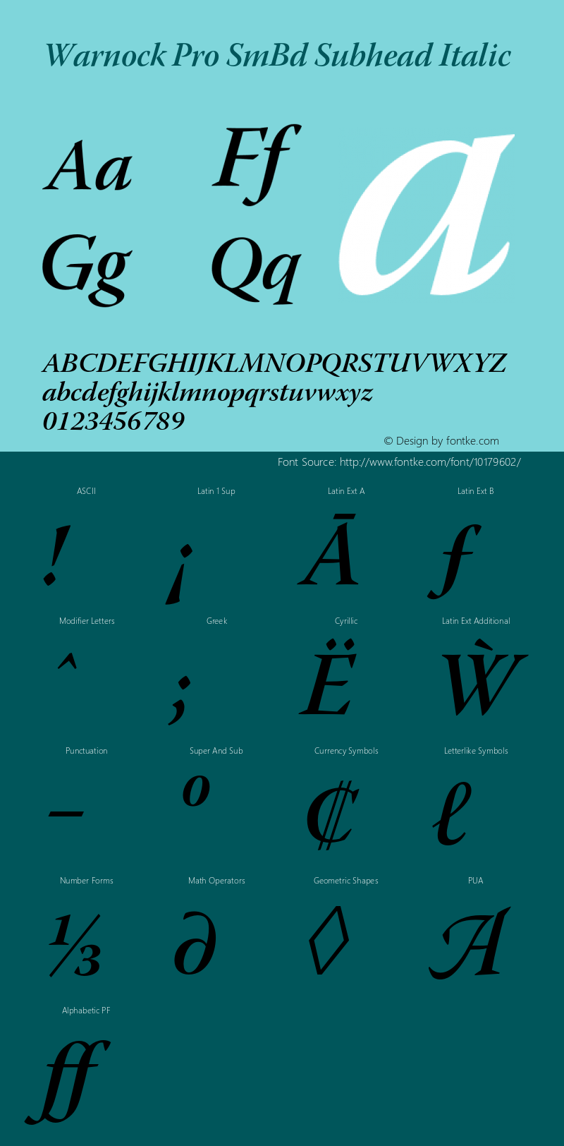 Warnock Pro SmBd Subhead Italic OTF 1.010;PS 001.000;Core 1.0.27;makeotf.lib(1.11) Font Sample