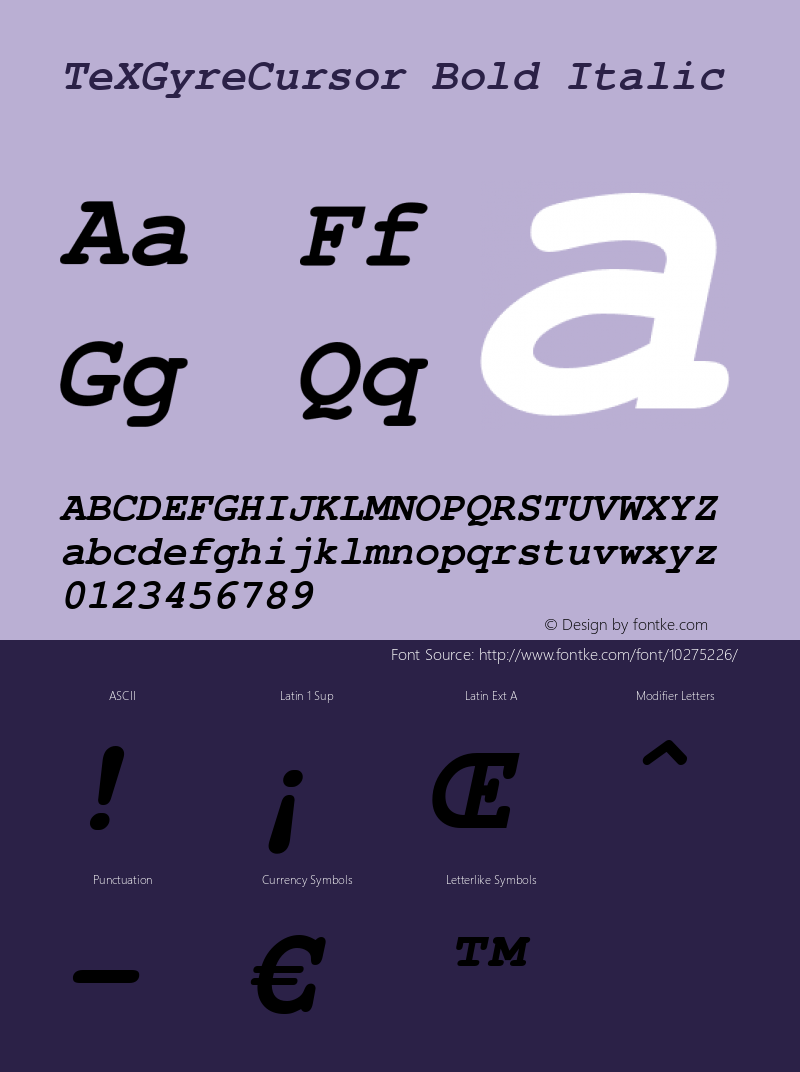 TeXGyreCursor Bold Italic Version 1.103;PS 1.103;hotconv 1.0.49;makeotf.lib2.0.14853 Font Sample