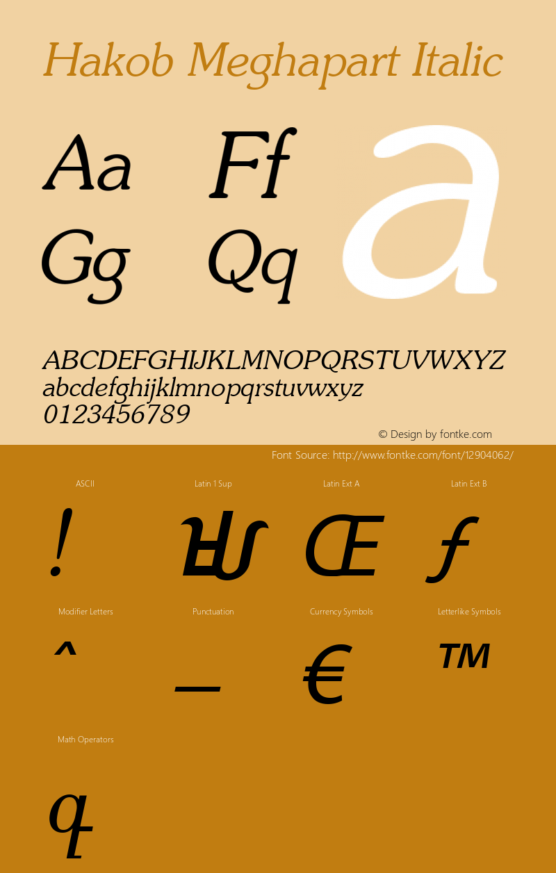 Hakob Meghapart Italic Version 1.7; 1995 Font Sample