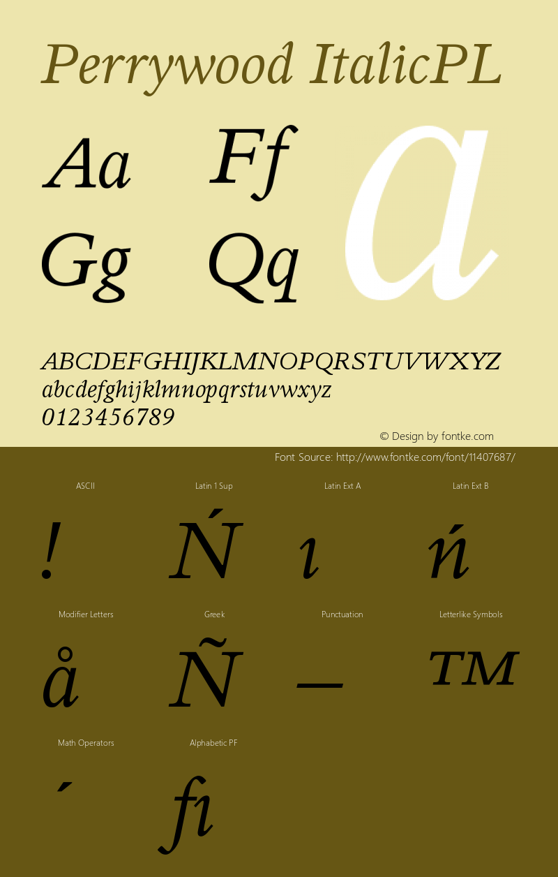 Perrywood ItalicPL Version 001.000 Font Sample