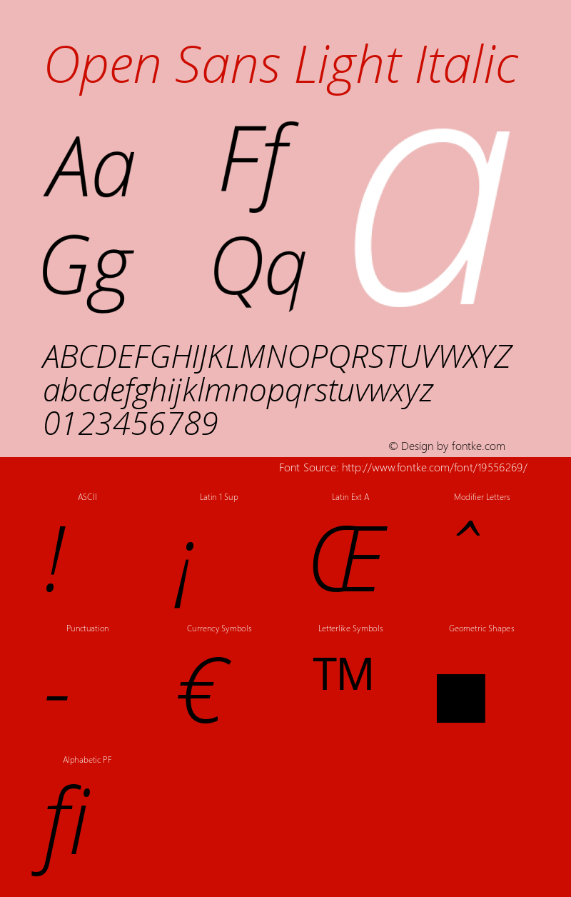 Open Sans Light Italic Version 1.10 Font Sample