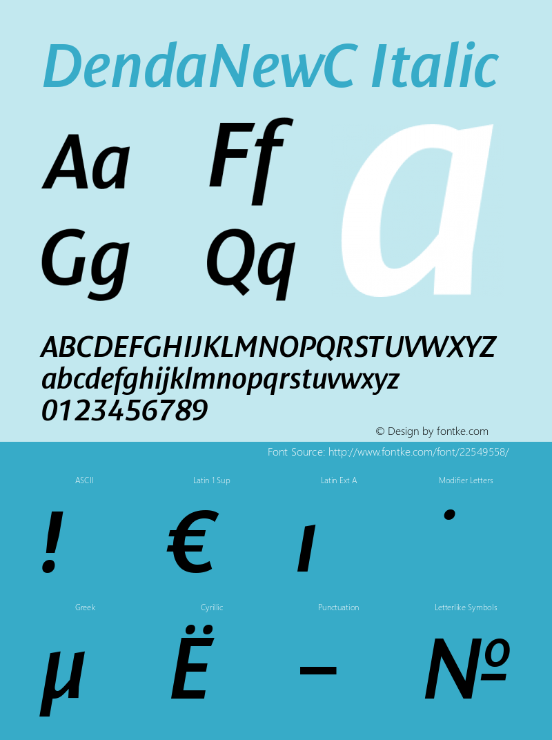 DendaNewC Italic Version 001.001 Font Sample