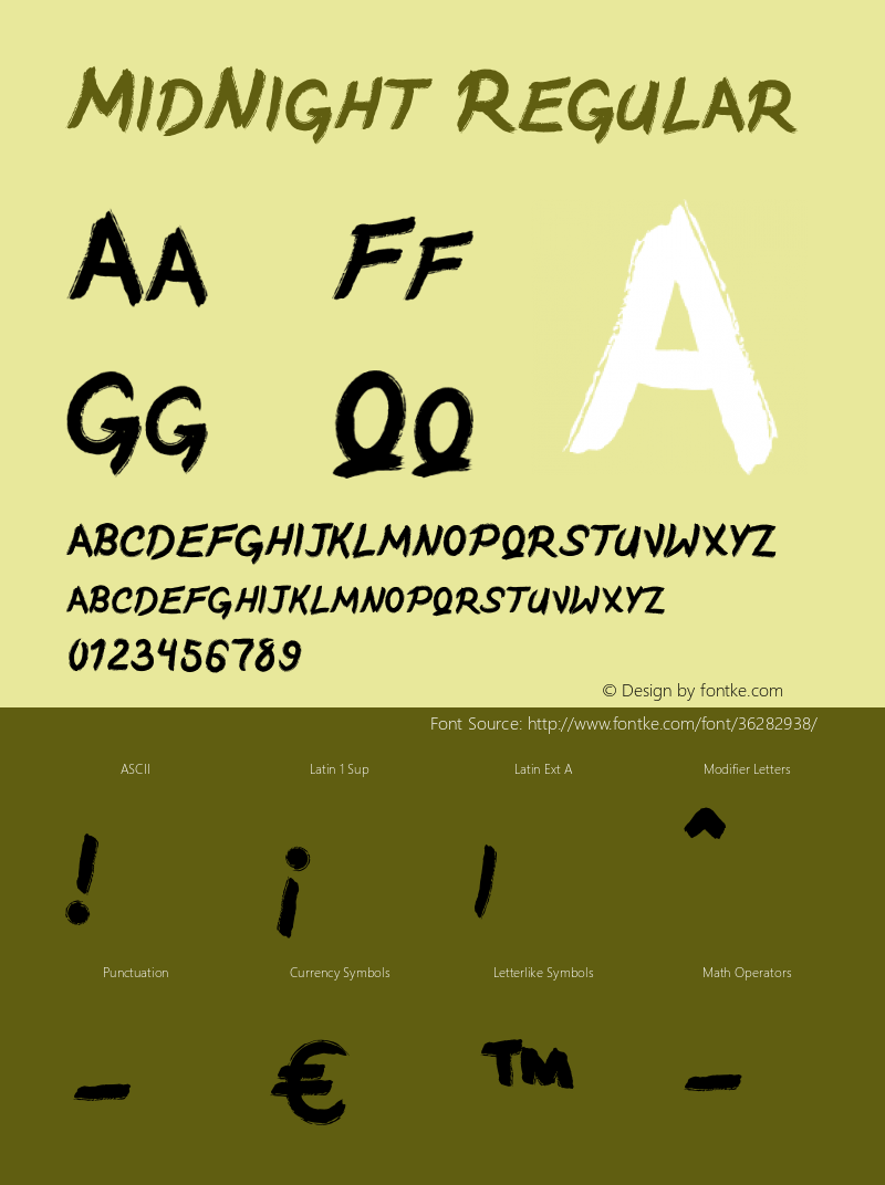 MidNight Version 1.00 August 15, 2019, initial release Font Sample