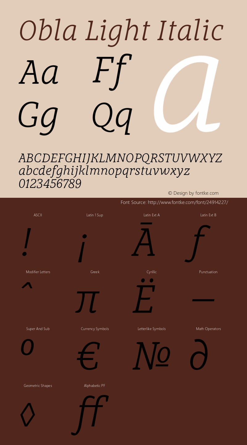 Obla-LightItalic Version 1.000 2016 initial release Font Sample