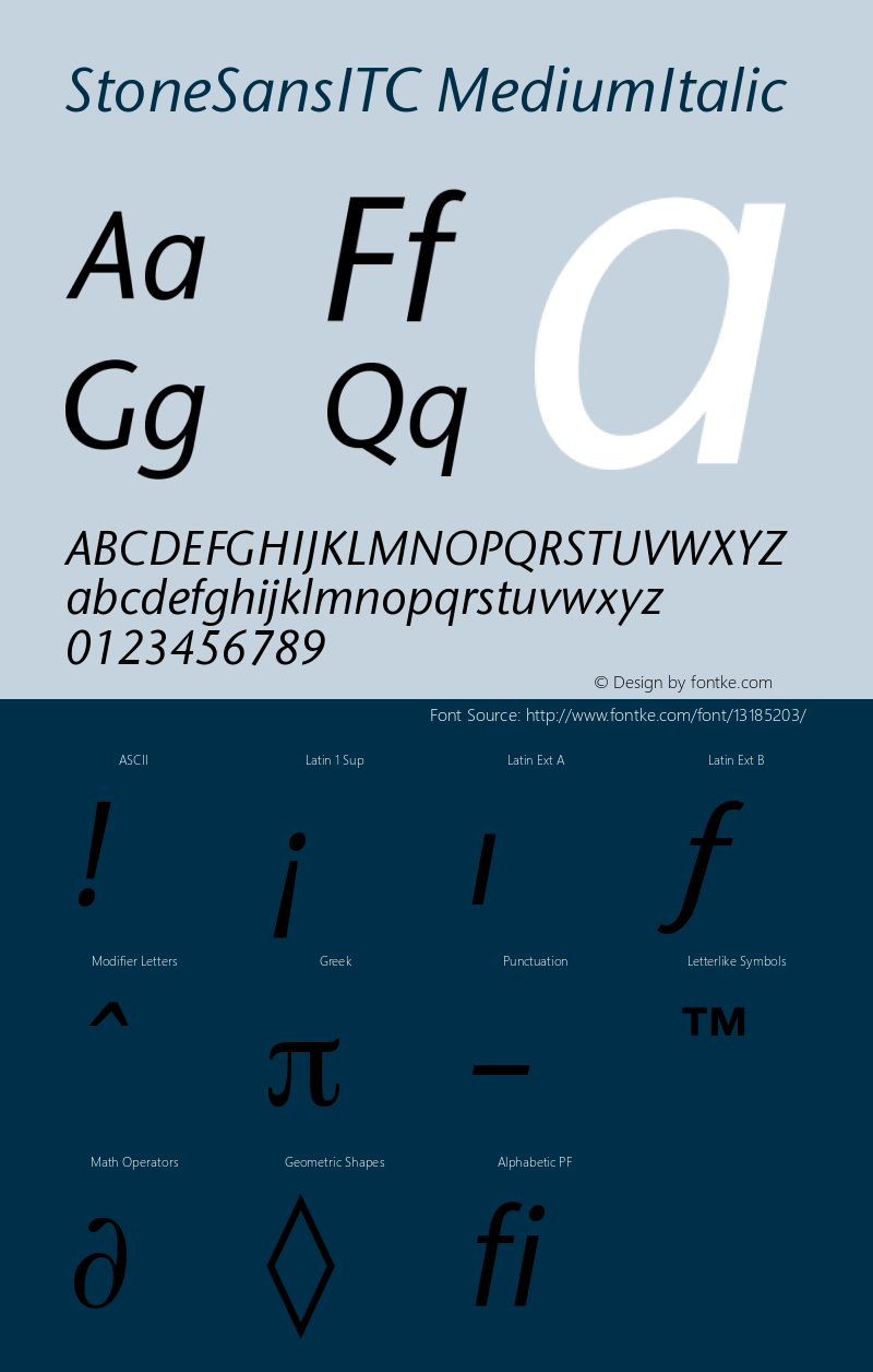 StoneSansITC MediumItalic Version 001.000 Font Sample