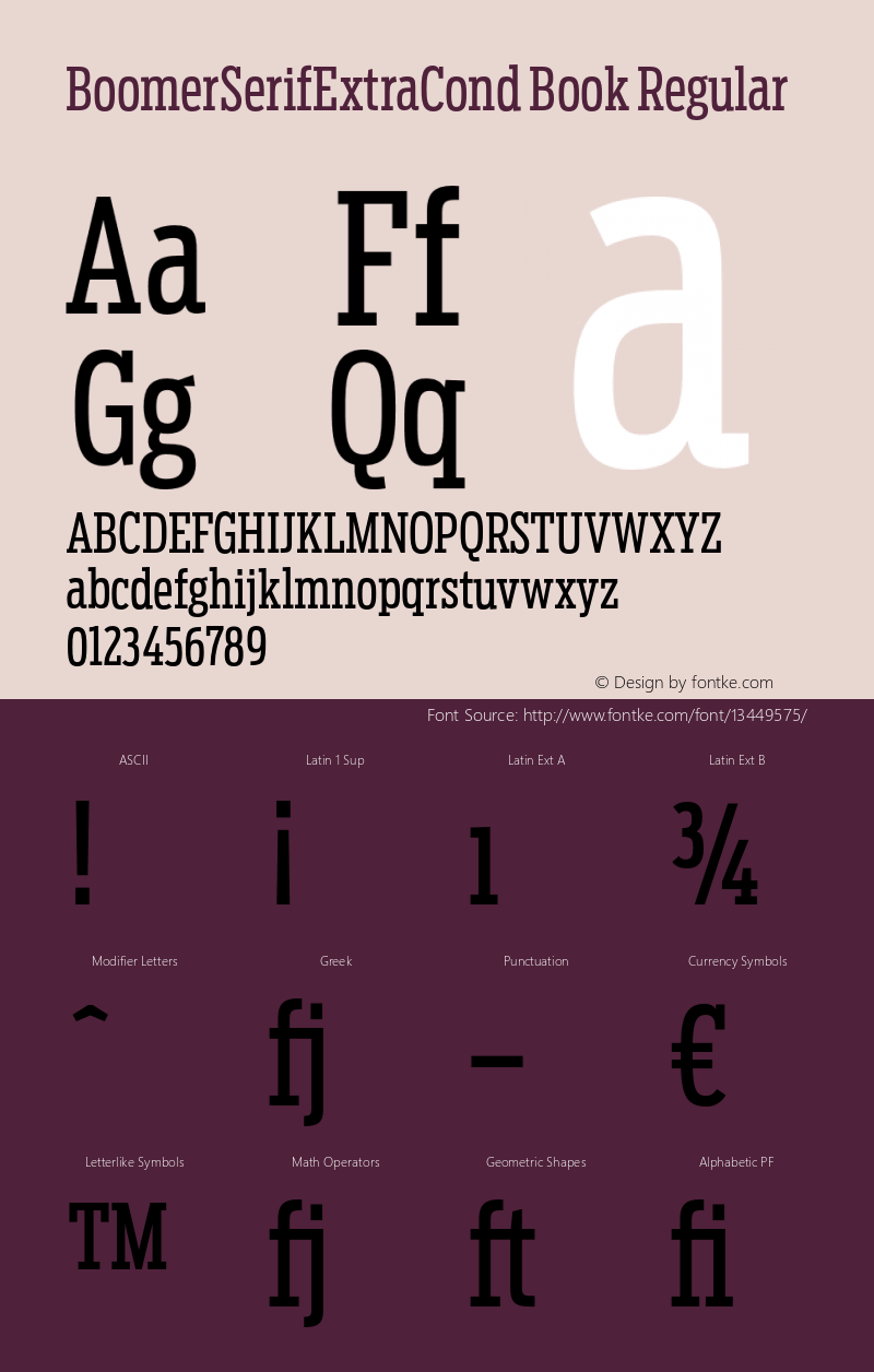 BoomerSerifExtraCond Book Regular Version 1.0 Font Sample