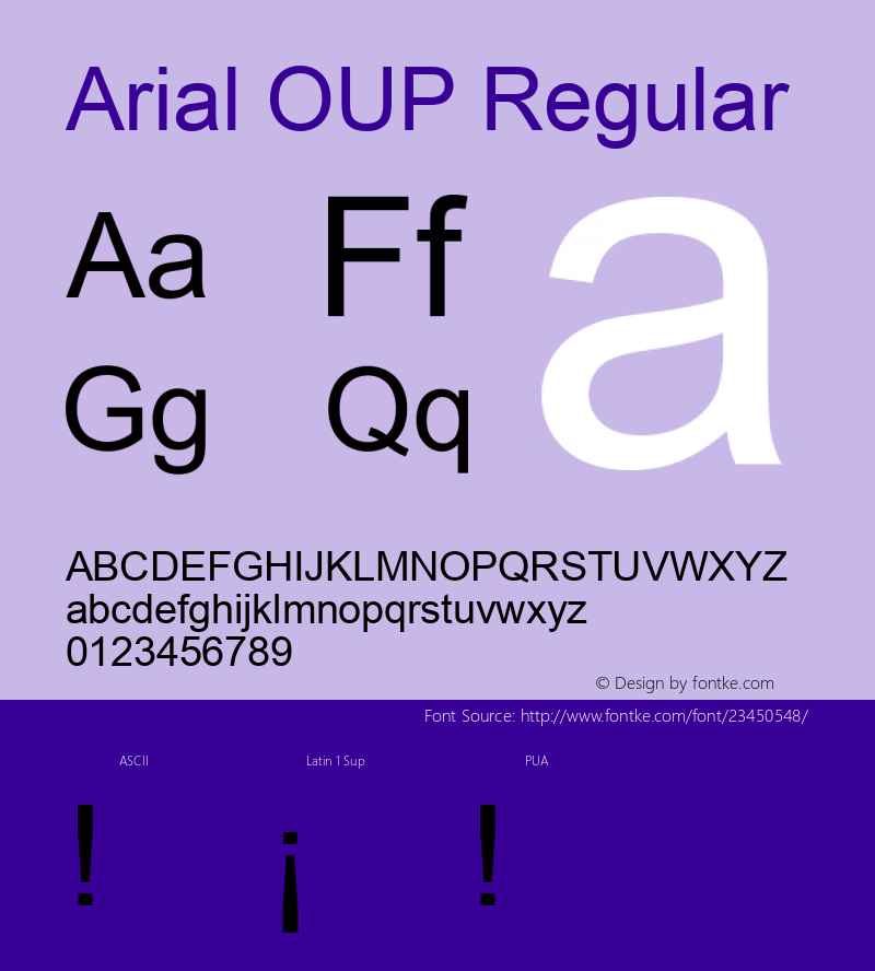 Arial OUP V1.00 May 1993. Oxford University Press.Unencoded. Font Sample
