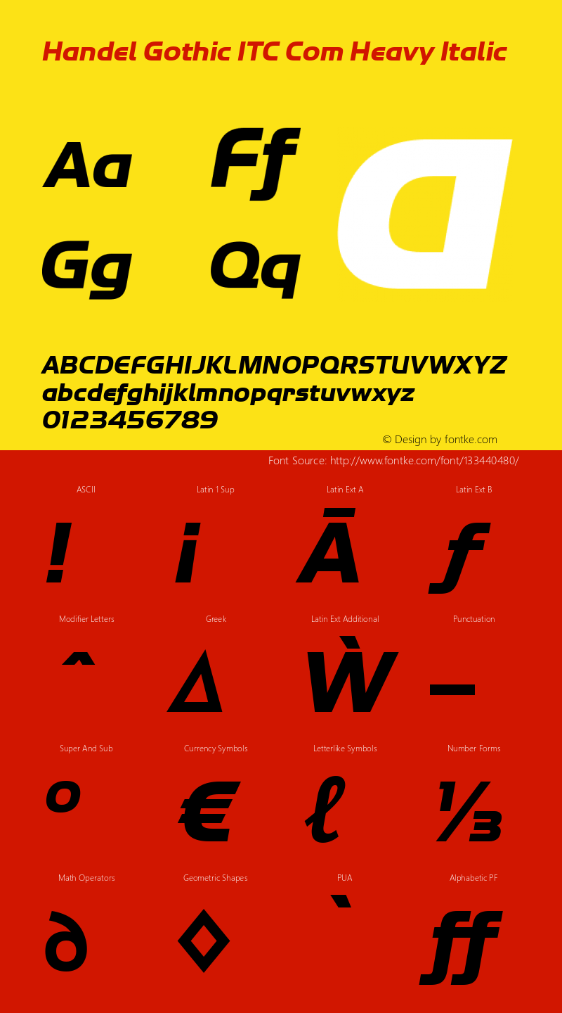 Handel Gothic ITC Com Heavy Italic Version 1.00 Font Sample