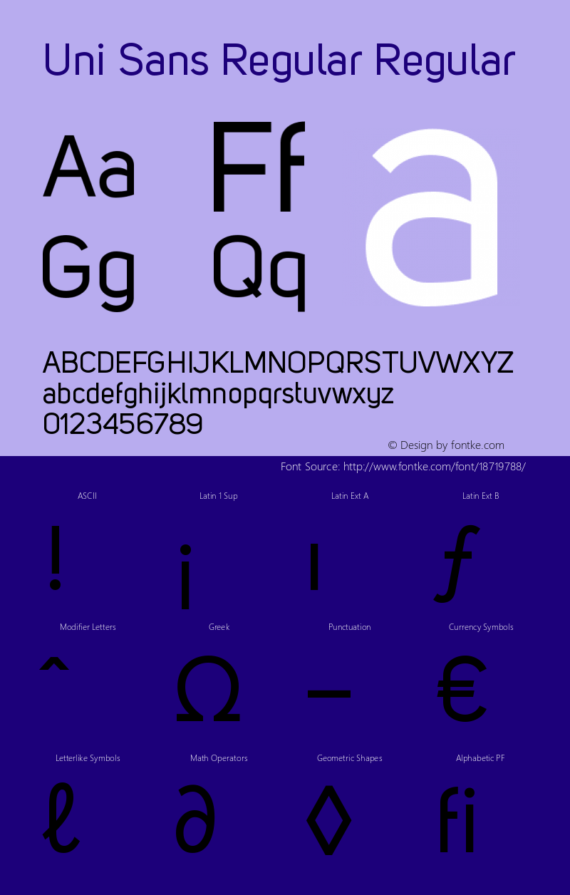 Uni Sans Regular Regular Version 001.001 Font Sample