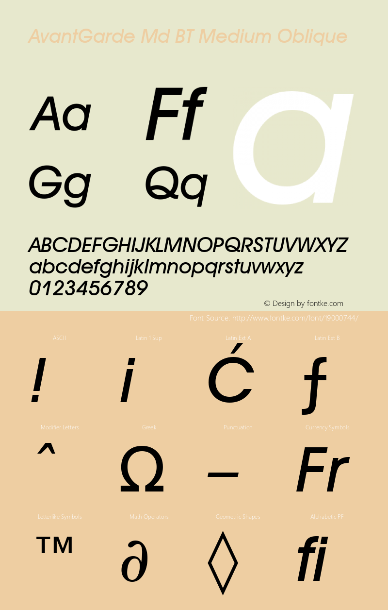 AvantGarde Md BT Medium Oblique mfgpctt-v1.53 Friday, January 29, 1993 11:44:02 am (EST) Font Sample