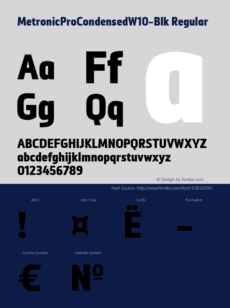 Metronic Pro Condensed W10 Blk Version 2.00 Font Sample