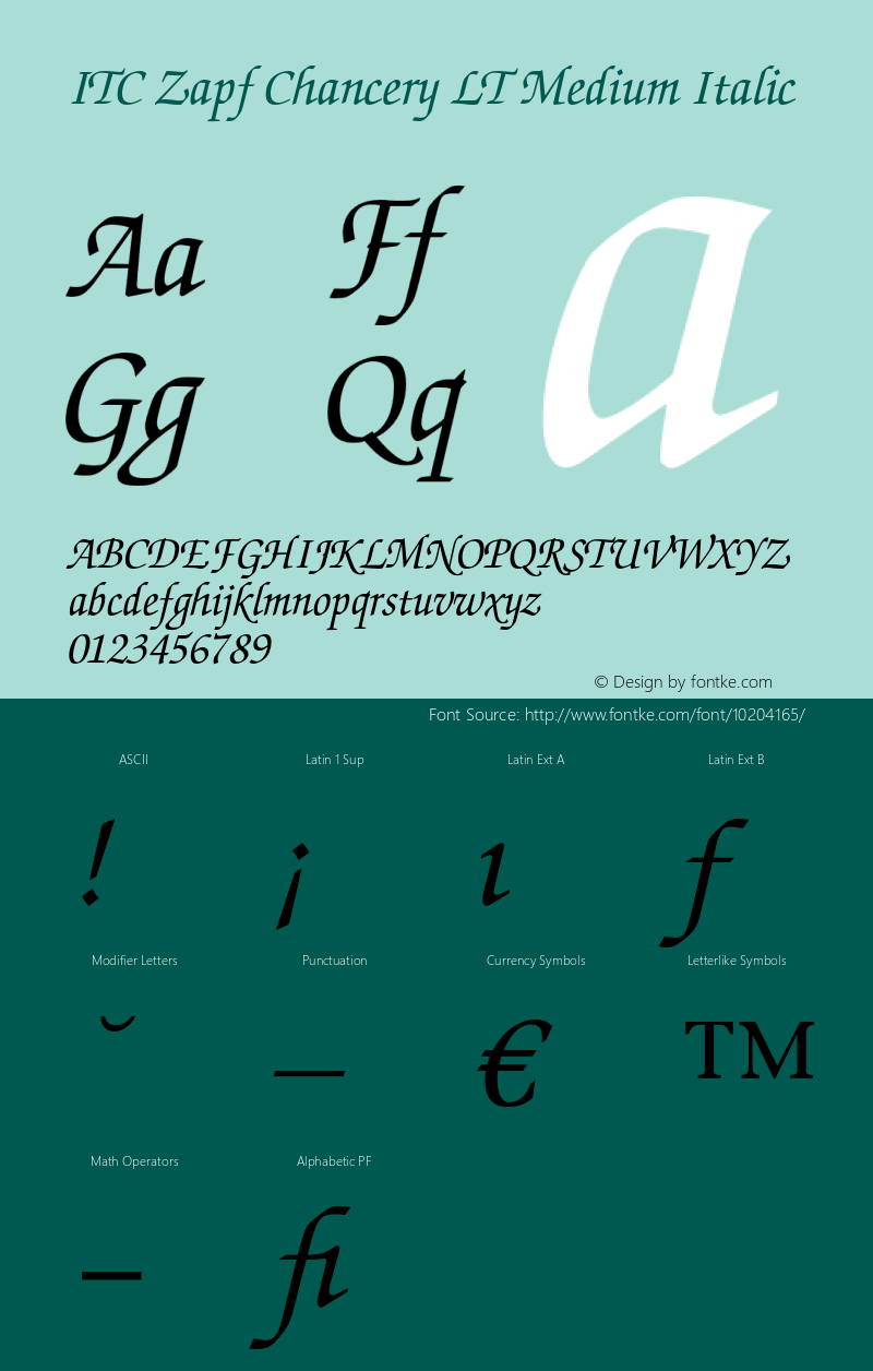 ITC Zapf Chancery LT Medium Italic 006.000 Font Sample