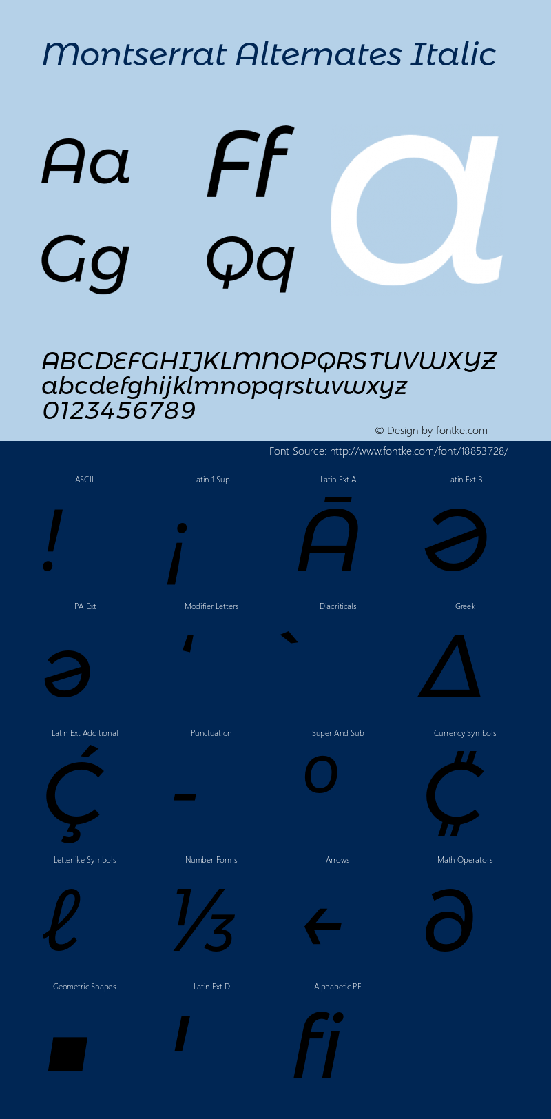 Montserrat Alternates Italic Version 6.002;PS 006.002;hotconv 1.0.88;makeotf.lib2.5.64775 Font Sample