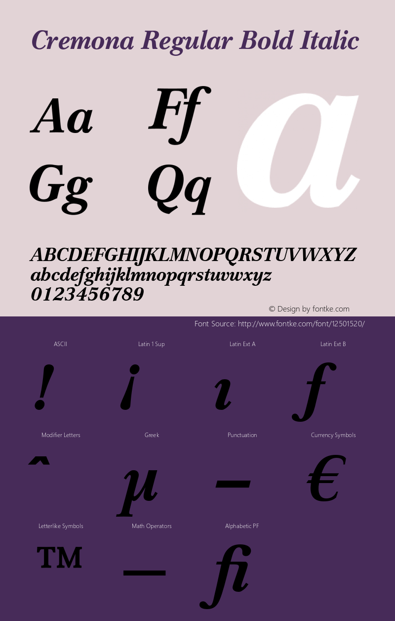 Cremona Regular Bold Italic OTF 1.0;PS 001.001;Core 1.0.22 Font Sample