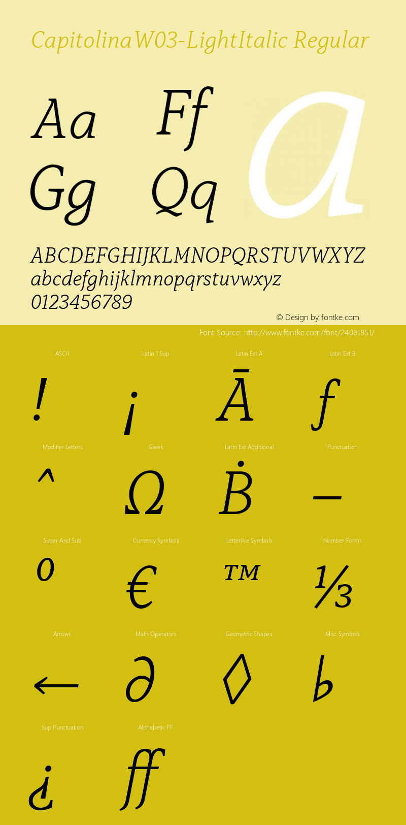 Capitolina W03 Light Italic Version 1.00 Font Sample