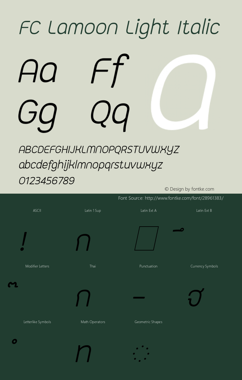 FC Lamoon Light Italic Version 1.00 2018 by Fontcraft : Jutipong Poosumas Font Sample