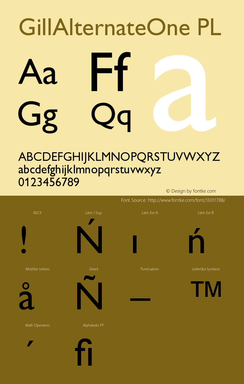 GillAlternateOne PL Version 001.000 Font Sample