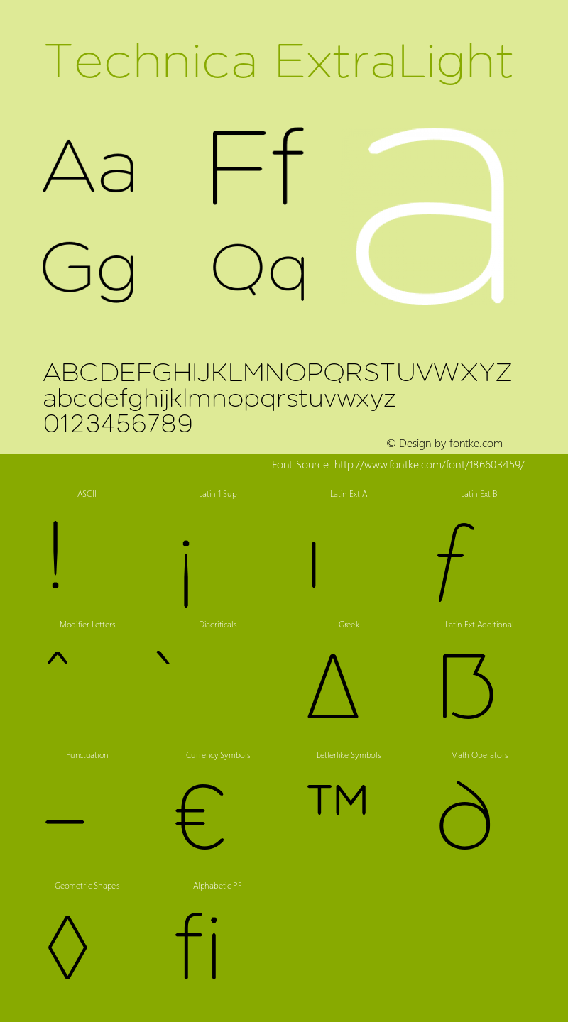 Technica-ExtraLight Version 1.000;hotconv 1.0.109;makeotfexe 2.5.65596图片样张