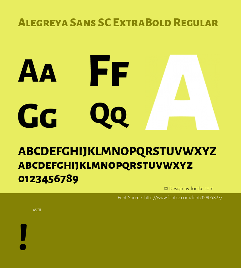 Alegreya Sans SC ExtraBold Regular Version 1.000;PS 001.000;hotconv 1.0.70;makeotf.lib2.5.58329 DEVELOPMENT; ttfautohint (v1.4.1) Font Sample