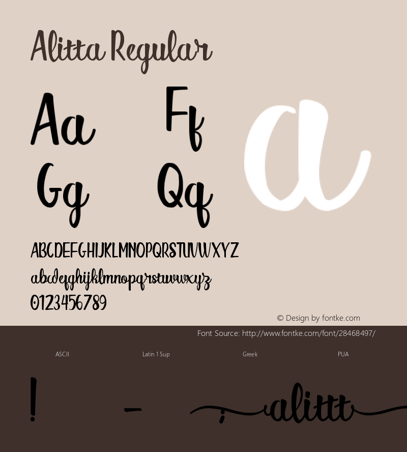 Alitta Regular Version 1.00;January 16, 2019;FontCreator 11.5.0.2427 64-bit Font Sample