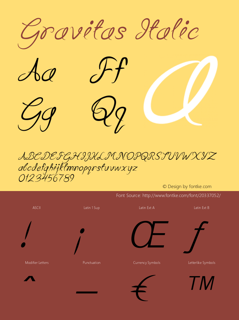 GravitasItalic Version 1.000 Font Sample