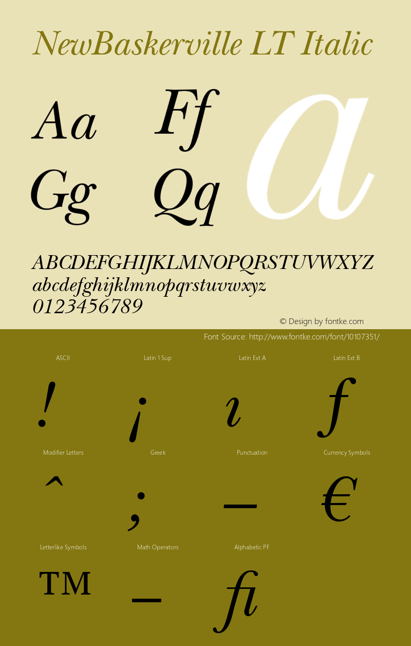 NewBaskerville LT Italic Version 6.1; 2002 Font Sample