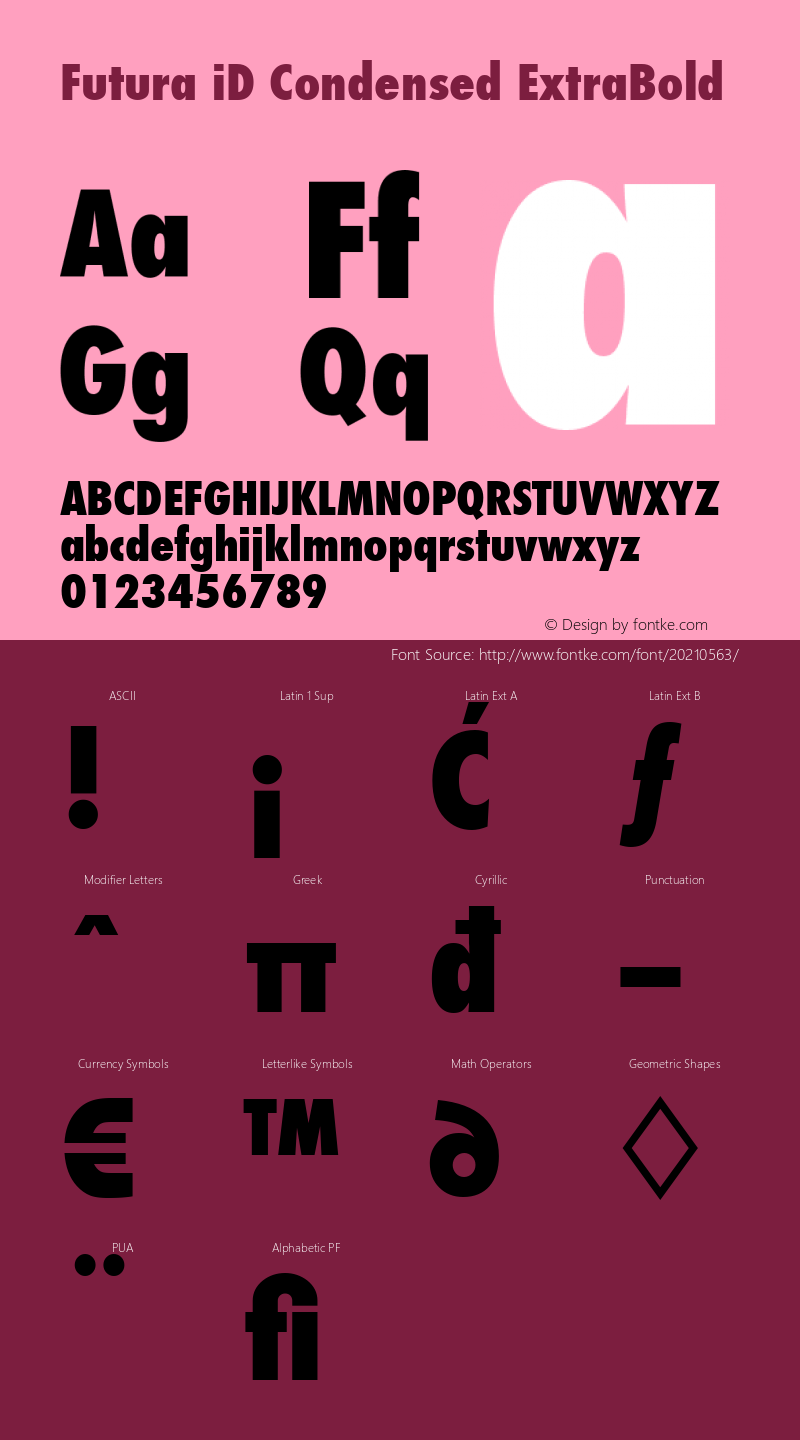 Futura iD Condensed ExtraBold Version 001.001 Font Sample