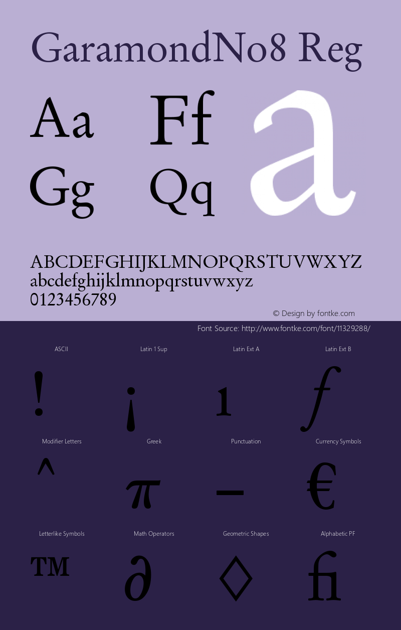 GaramondNo8 Reg Version 1.05 Font Sample