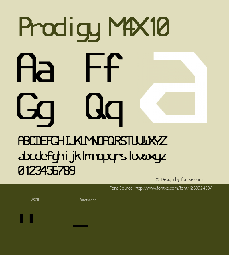 Prodigy-MFourByTen Version 1.001 Font Sample