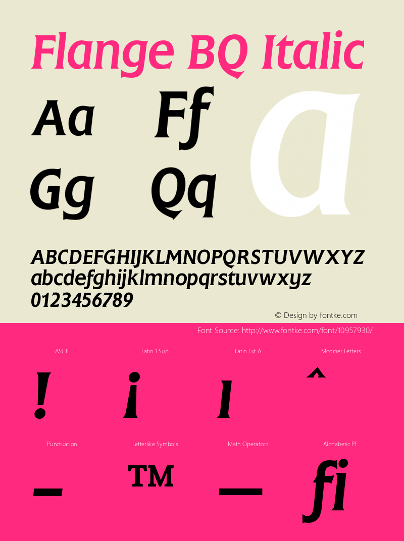 Flange BQ Italic Version 001.000 Font Sample