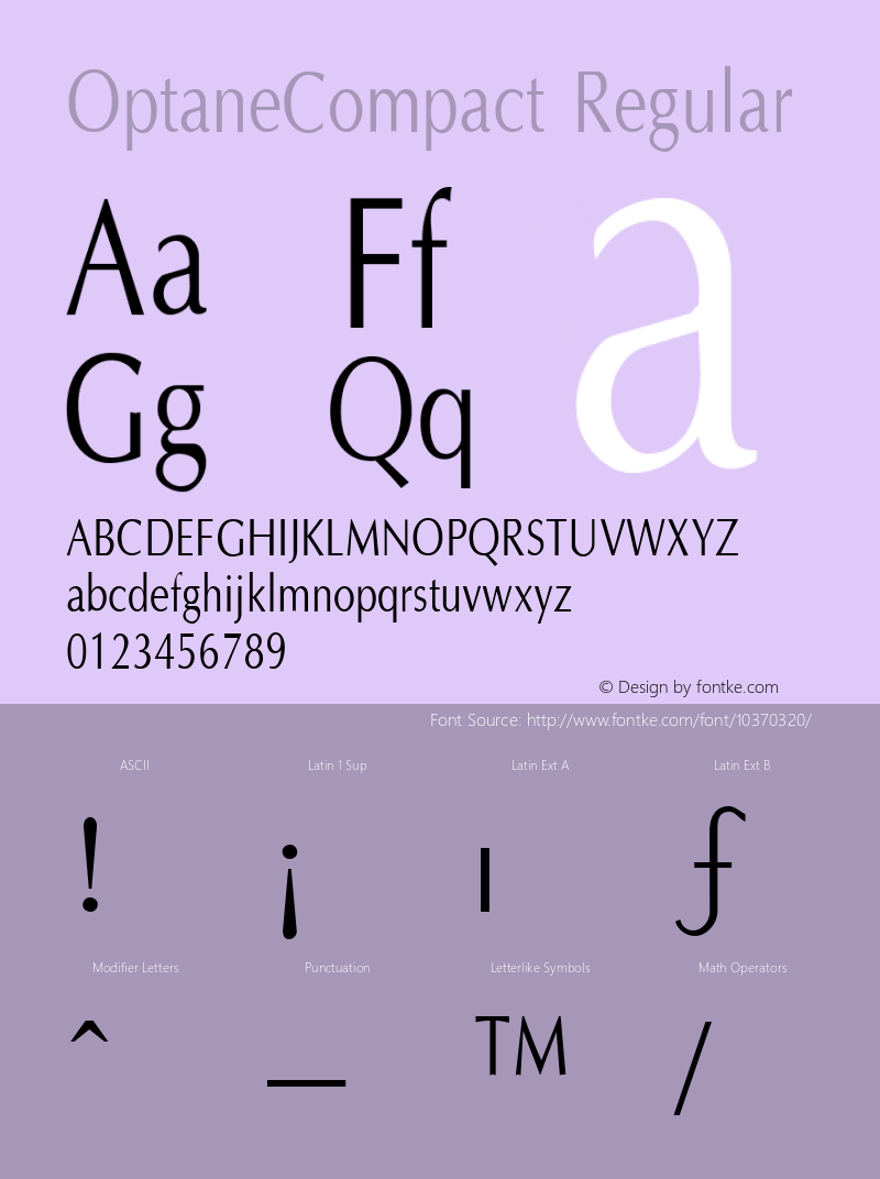 OptaneCompact Regular Accurate Research Professional Fonts, Copyright (c)1995 Font Sample