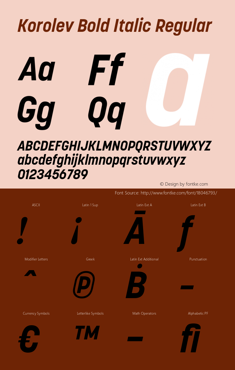 Korolev Bold Italic Regular Version 1.000 Font Sample