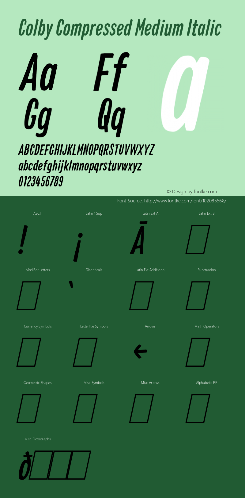 Colby Compressed Medium Italic 1.000 Font Sample