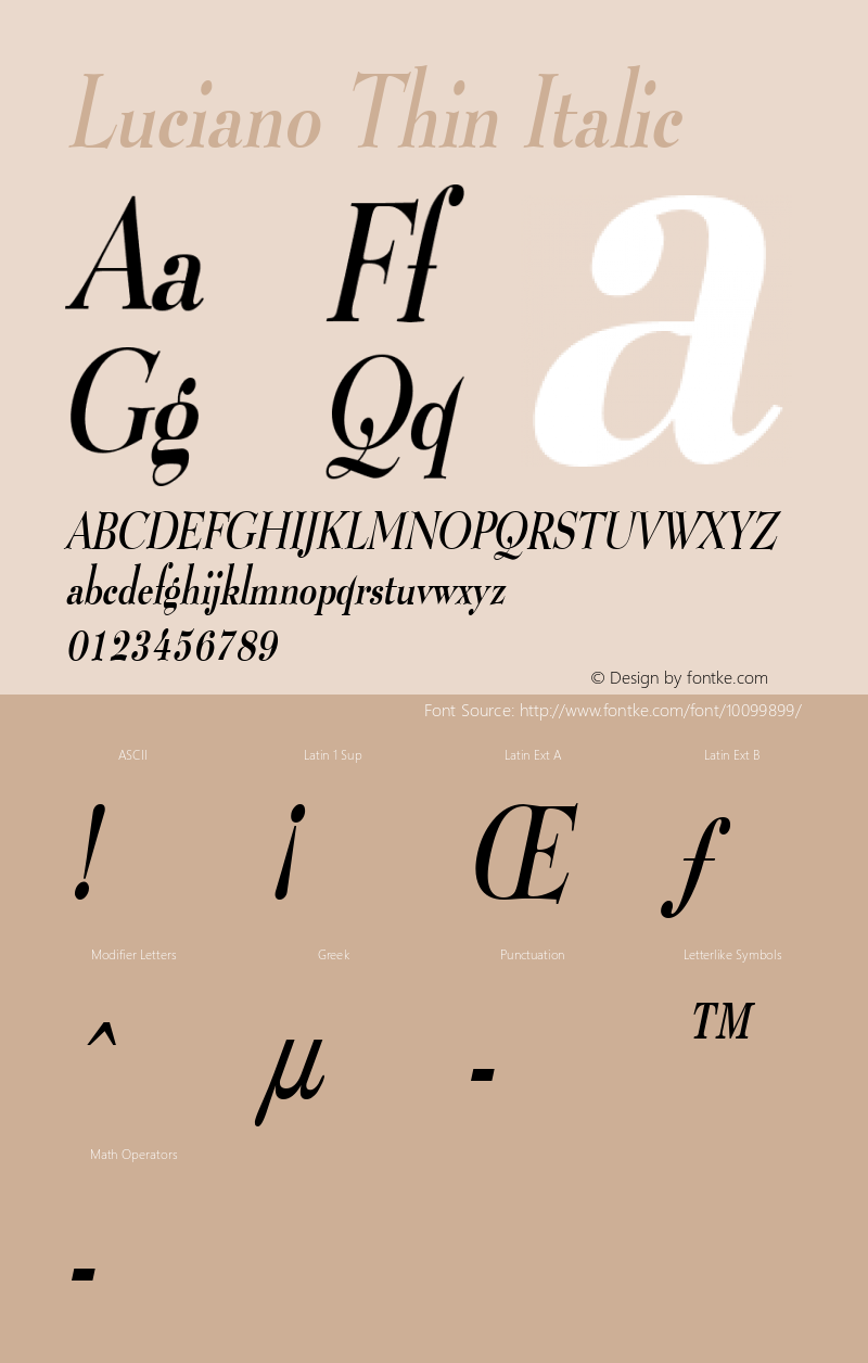 Luciano Thin Italic Altsys Fontographer 4.1 1/8/95 Font Sample