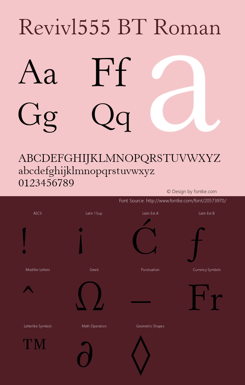 Revivl555 BT Roman mfgpctt-v4.5 Wed Jun 2 10:35:09 EDT 1999 Font Sample