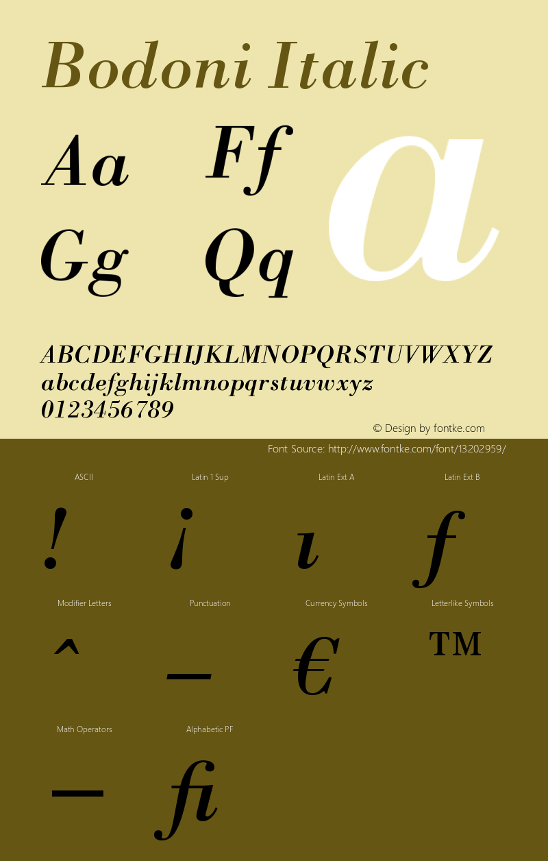 Bodoni Italic Version 003.001 Font Sample