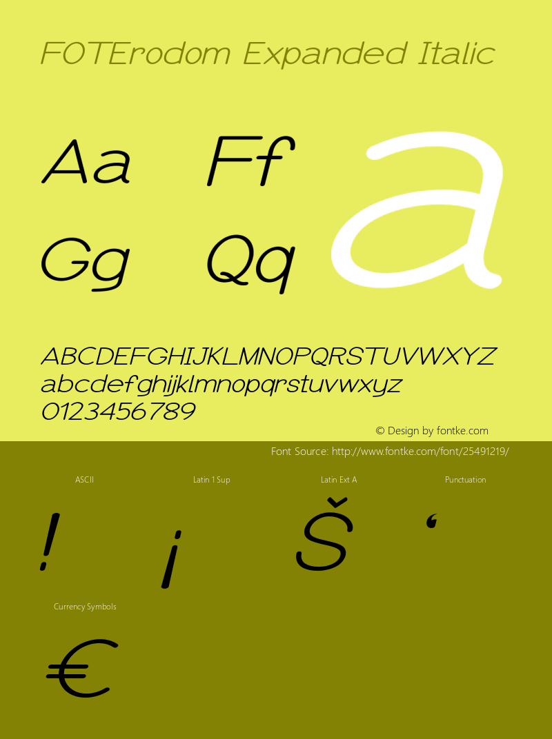 FOTErodom-ExpandedItalic Version 1.000 Font Sample