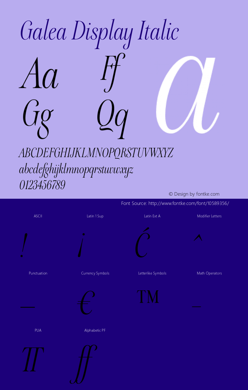 Galea Display Italic Version 1.001;PS 1.1;hotconv 1.0.70;makeotf.lib2.5.58329 Font Sample