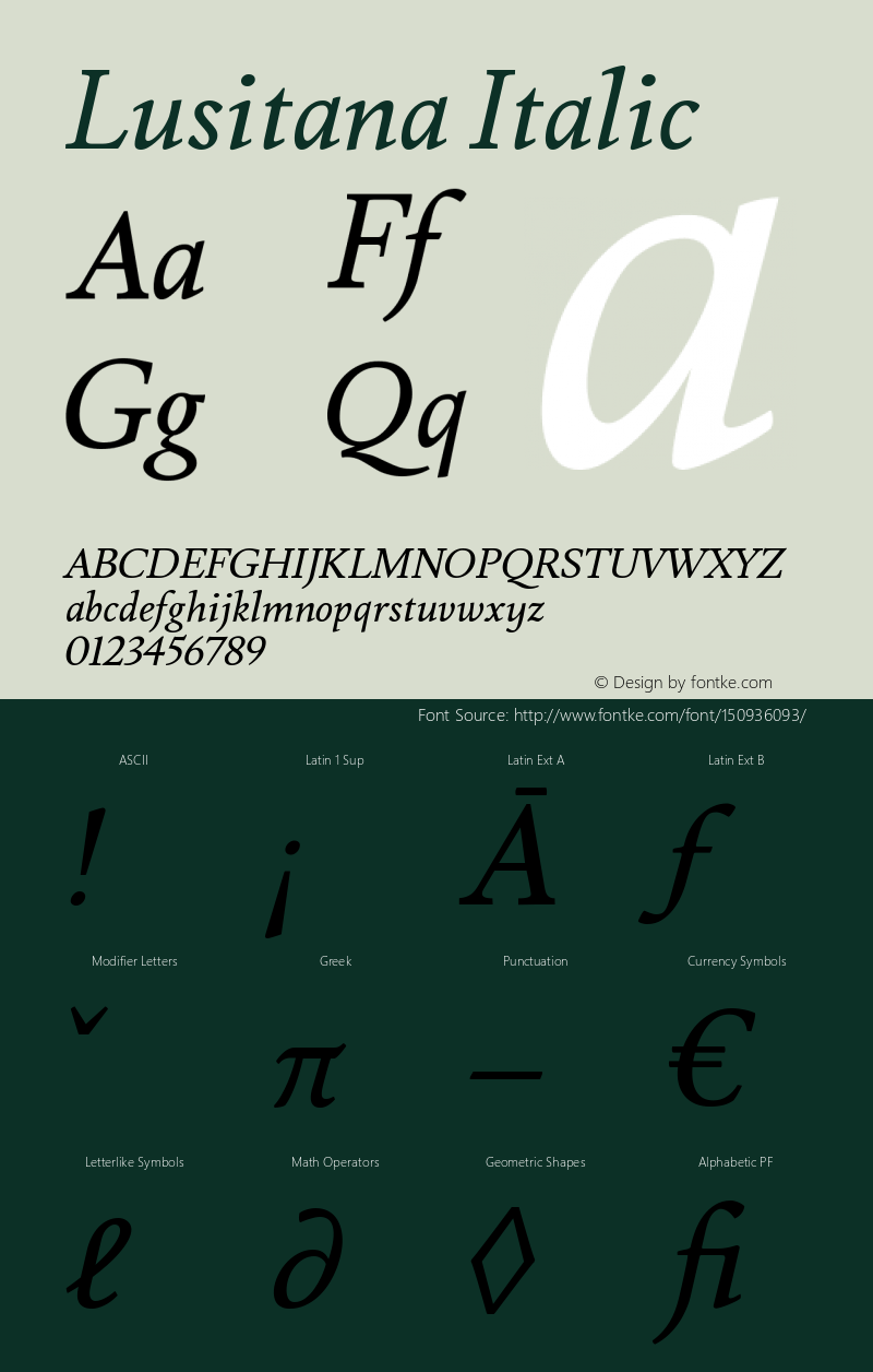 Lusitana Italic Version 1.000; ttfautohint (v1.6) Font Sample