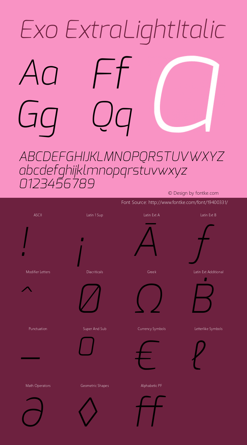 Exo ExtraLight Italic Version 1.00 Font Sample