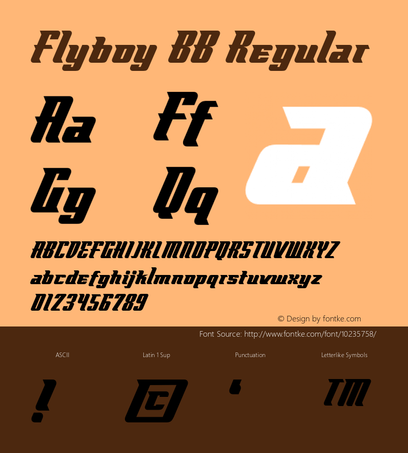 Flyboy BB Regular Version 1.000 Font Sample