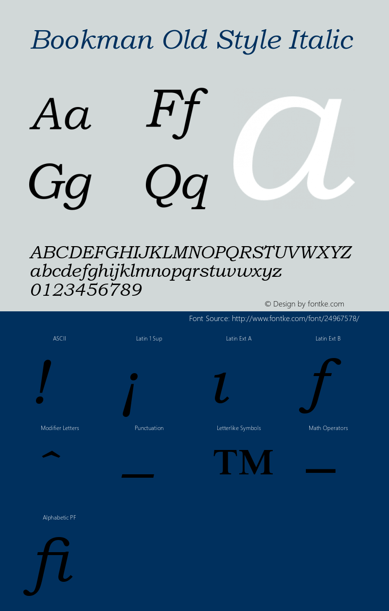 Bookman Old Style Italic Version 001.004 Font Sample